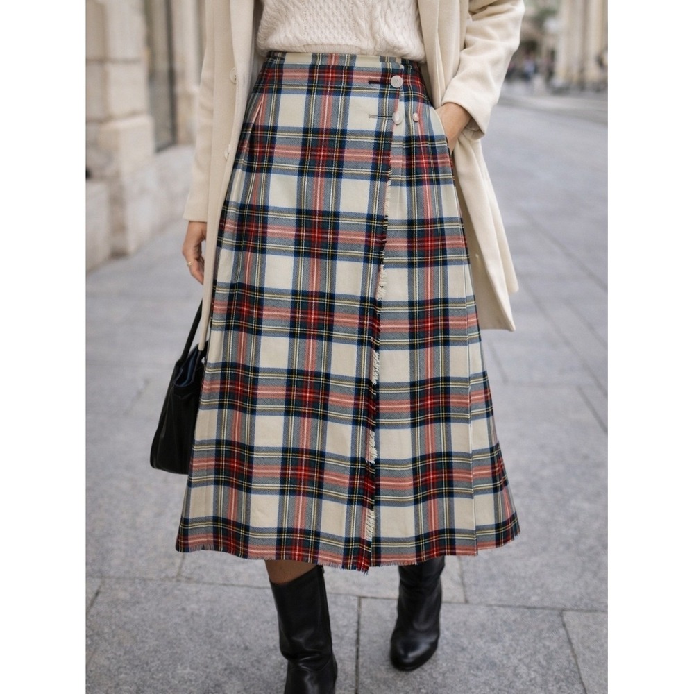 Dress Stewart‎ Tartan Wool Kilt Skirt Plaid Wrap Vintage Preppy Size Small